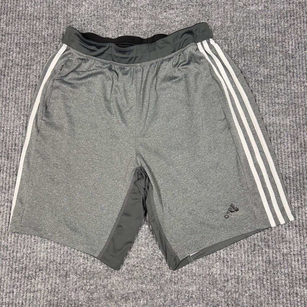 Adidas Climalite Shorts Mens Medium Gray 3 White Side Stripes Basketball Stretch